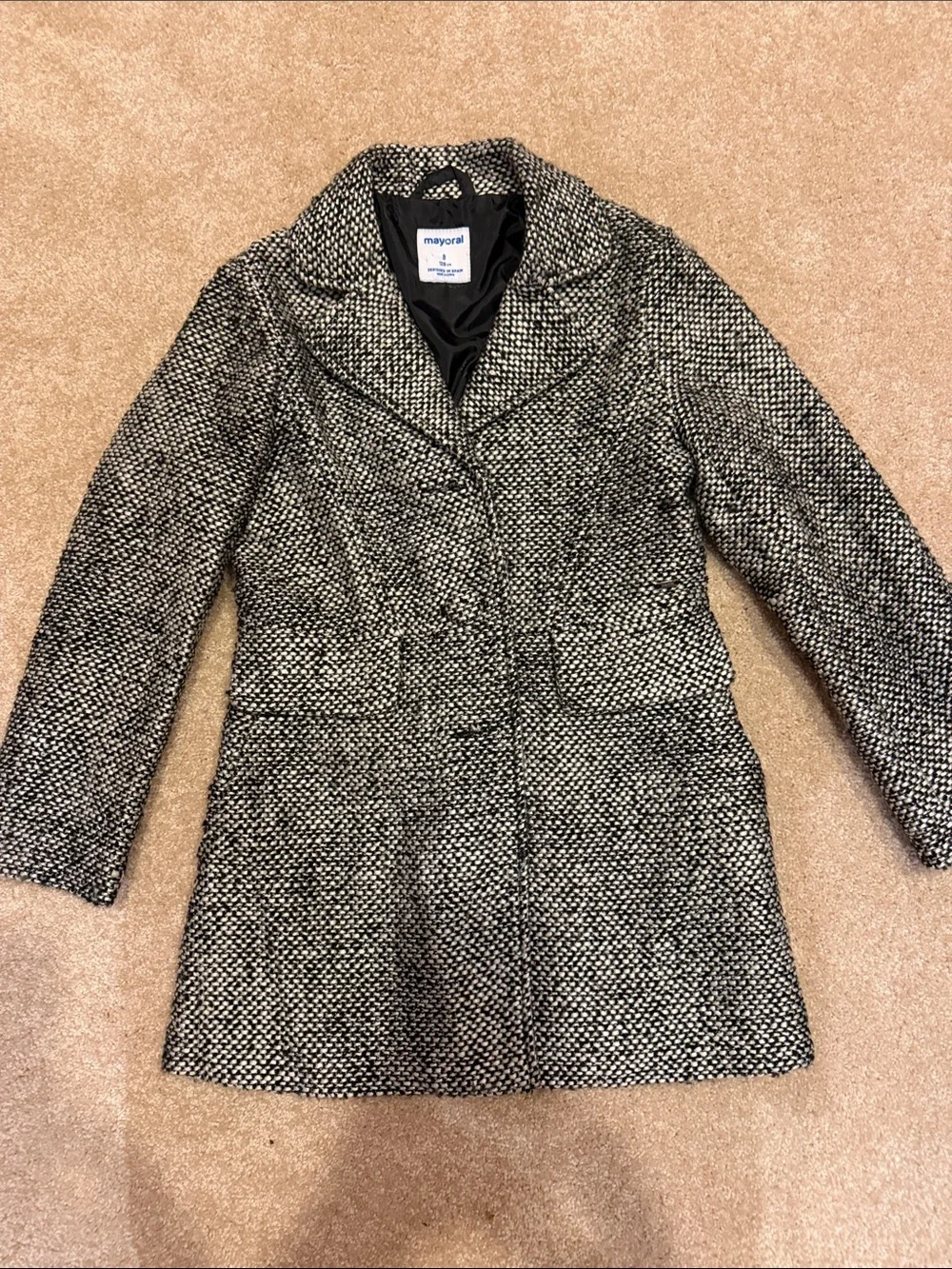 Mayoral Black and White Tweed Pea Coat